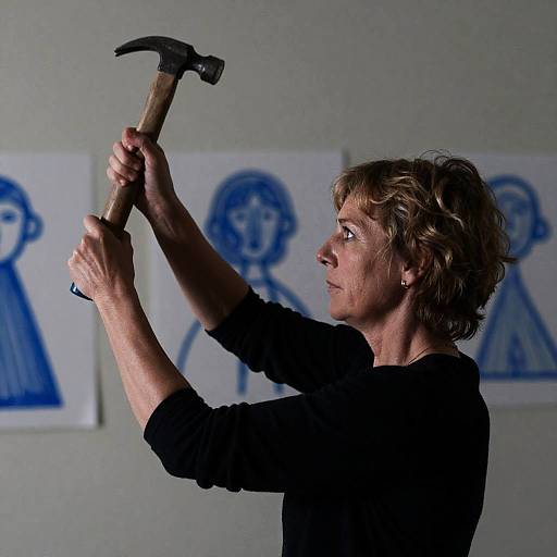 Empowered Woman with Hammer in Shadows