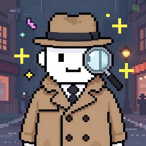 Pixel Art Detective in Rainy City