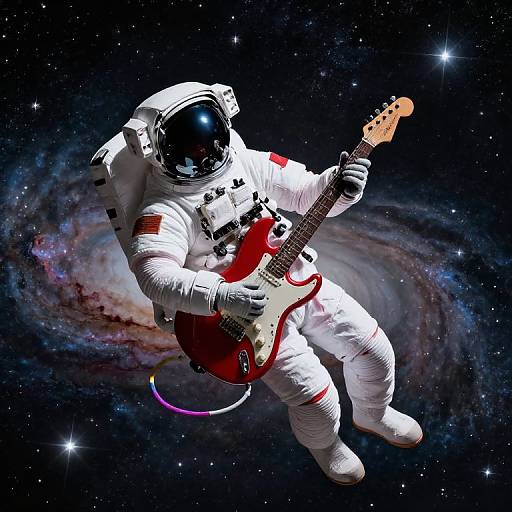 Astronaut Strumming Guitar in Cosmos