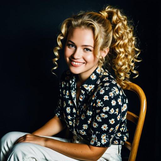 Smiling Woman with Curly Blonde Ponytail