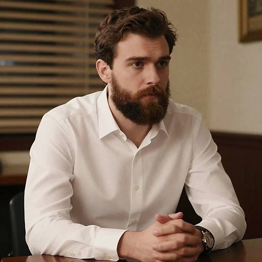 Serious Bearded Man in Warm Setting