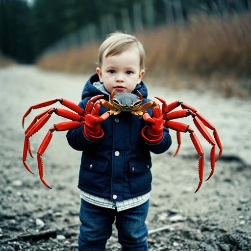 Child Holding Large Red Crab Outdoors