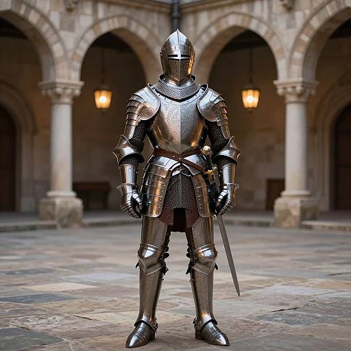 Medieval Knight in Castle Courtyard