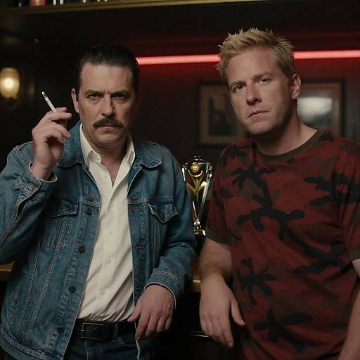 Serious Men in a Dimly Lit Bar