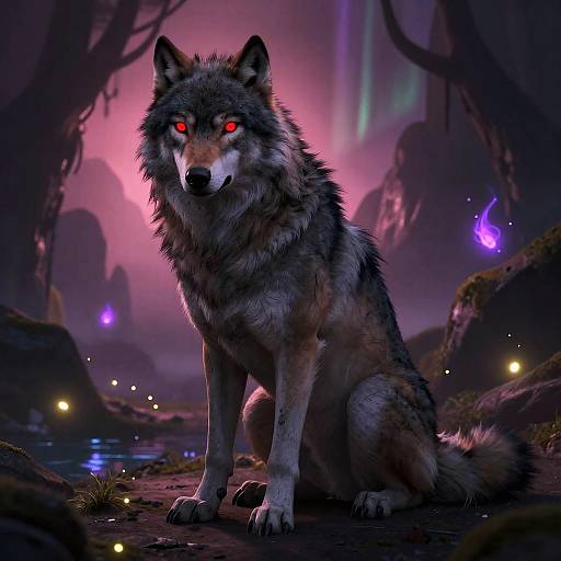 Fluffy Anthro Wolf in Mystical Cave