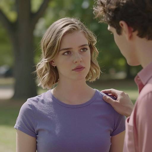 Contemplative young woman outdoors with gentle touch