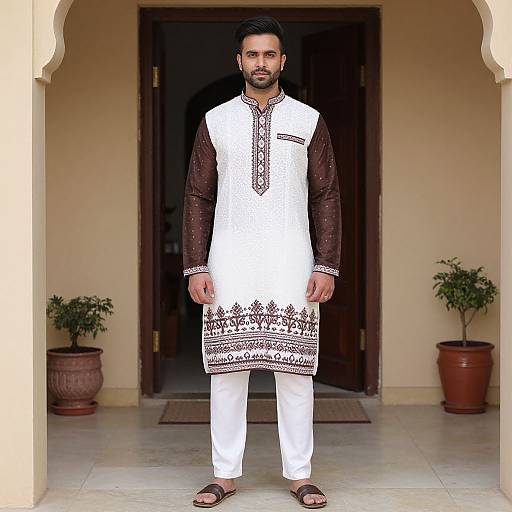 Man in Brown and White Kurta