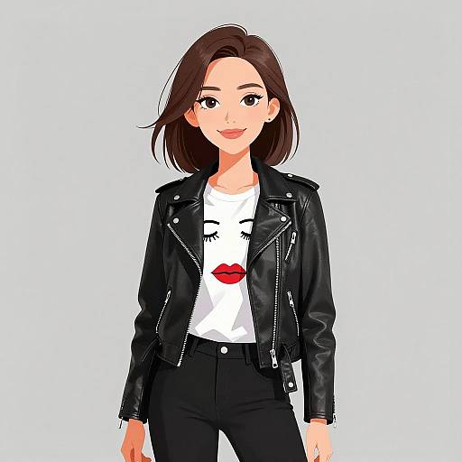 Edgy Woman in Black Leather Jacket