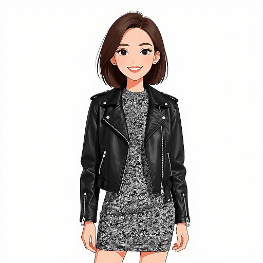 Chic Woman in Black Leather Jacket