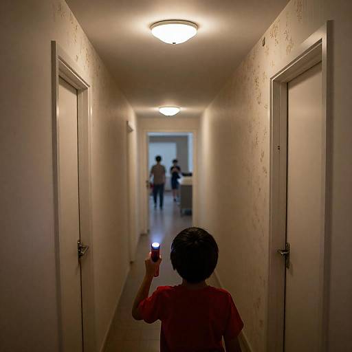 Child Discovering a Flowered Hallway