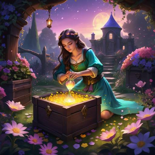 Enchantress Brewing Potion in Twilight Garden Enchantress Brewing Potion in Twilight Garden