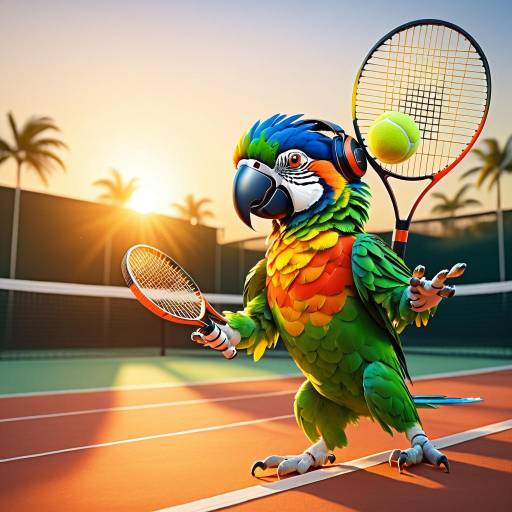 Playful Parrot Tennis at Sunset