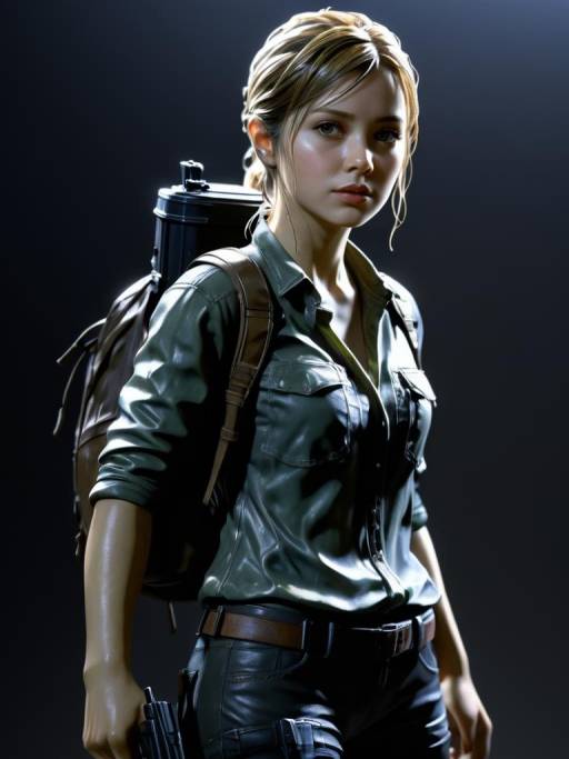 Young Woman Adventurer with Backpack and Pistol