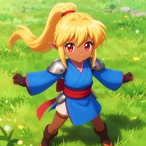 Vibrant Dark-Skinned Elf in Kimono