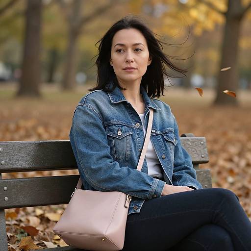 Calm Woman on Autumn Park Bench