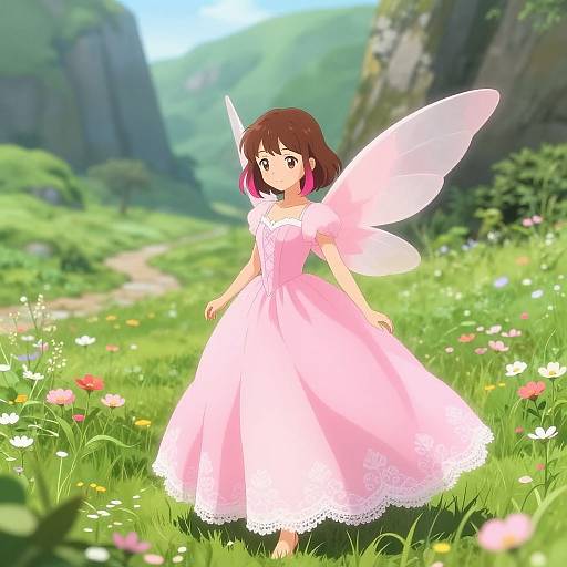 Anime Fairy Girl in Floral Meadow