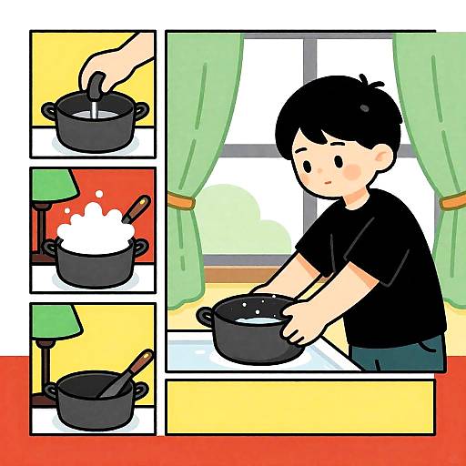 Comic Panels of a Boy Doing Chores