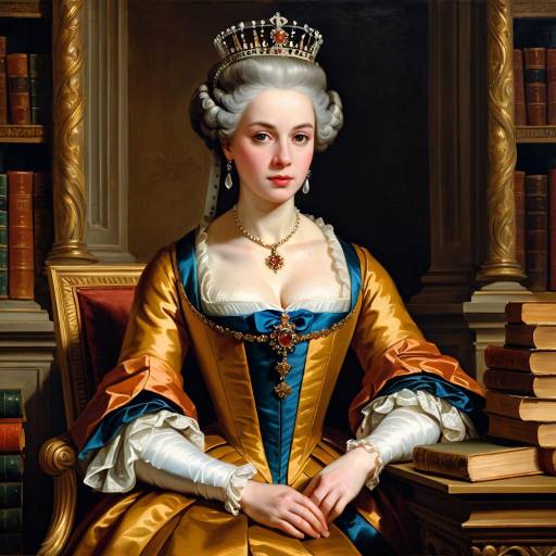 Sorrowful Queen in Baroque Library