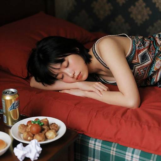 Relaxing Asian Woman in Cozy Bedroom