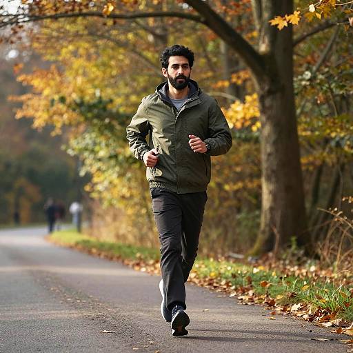 Bearded Man Walking in Autumn Forest
