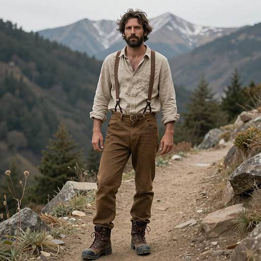 Rugged Adventurer on Mountain Trail