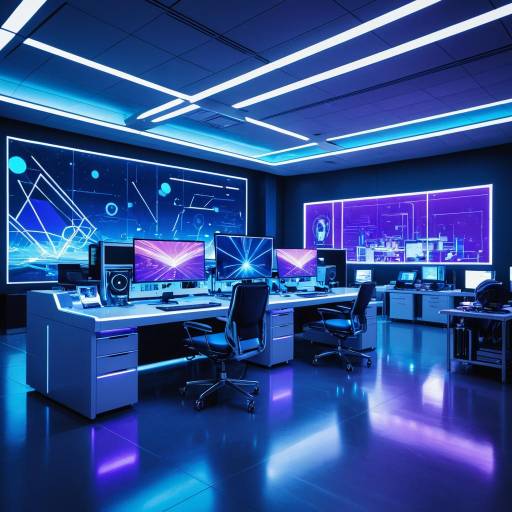 Futuristic Tech Lab with Blue and Purple LED Lighting