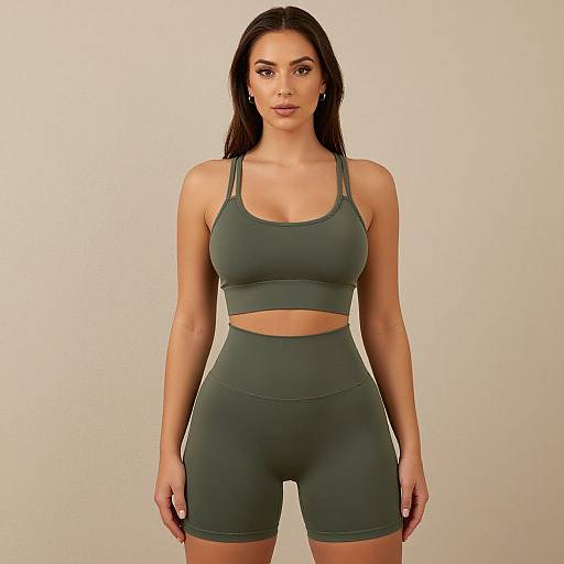 Athletic Woman in Olive Green Sportswear