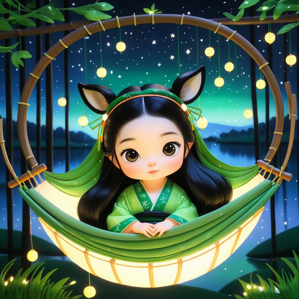 Dreamy Baby Deer in Moonlit Hammock