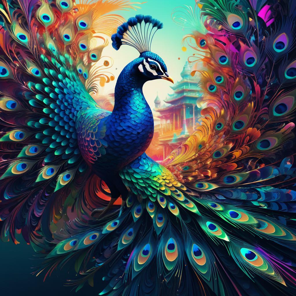 Vibrant Peacock in Abstract Cinematic Art