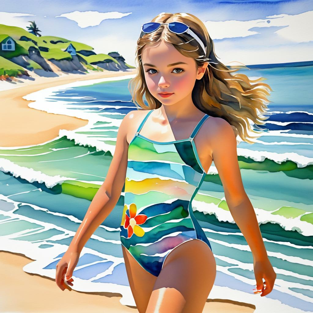 Whimsical Beach Scene with Young Girl