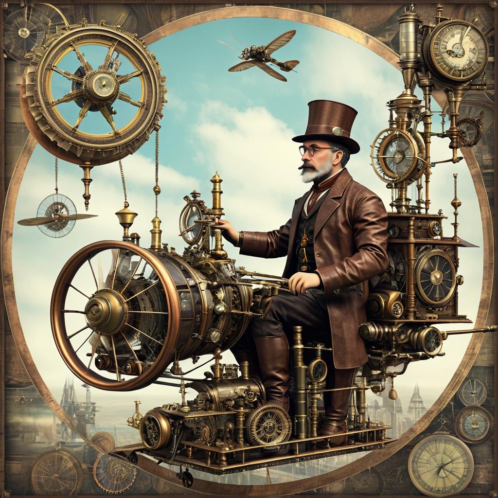 Steampunk Inventor Collage Art Design