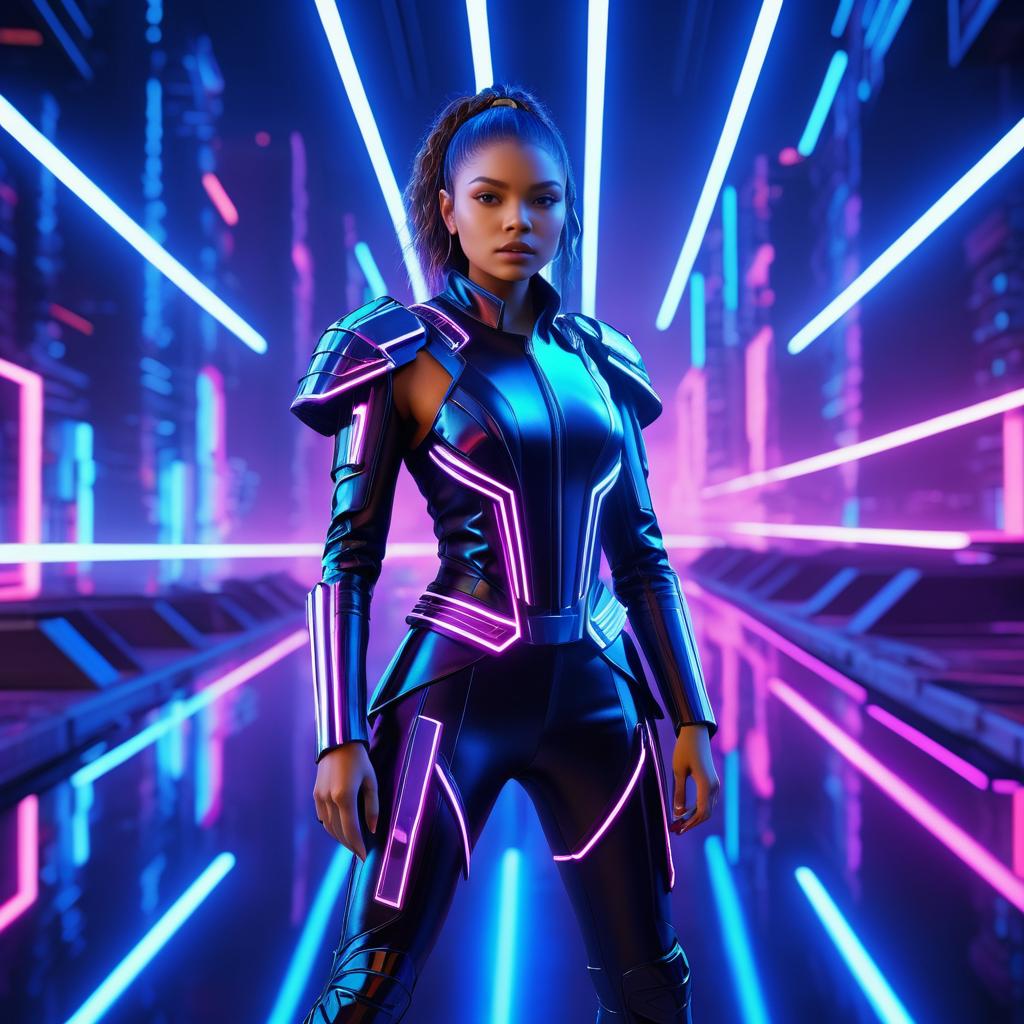 Futuristic Warrior: Zendaya in Neon City