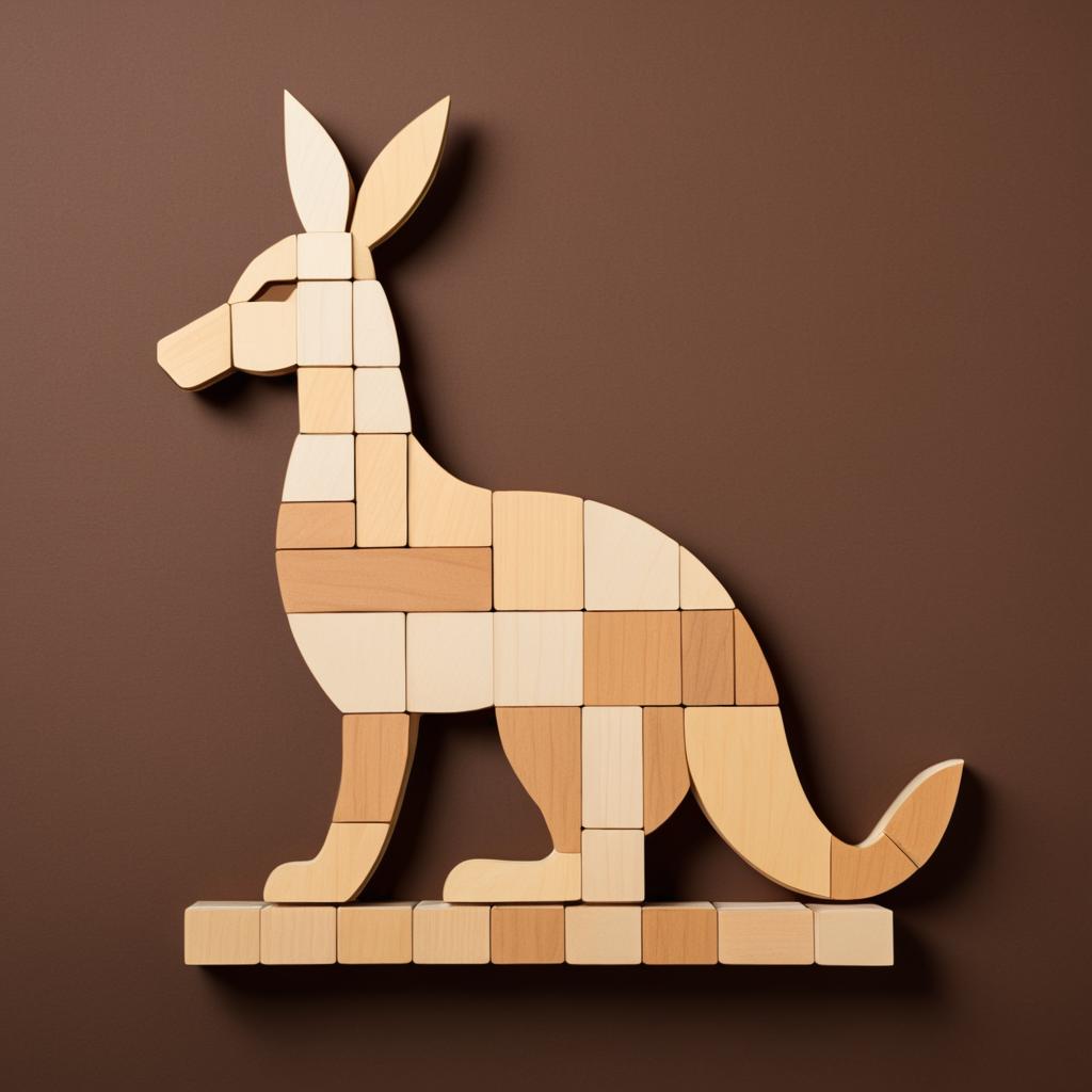 Wooden Block Kangaroo on Brown Display