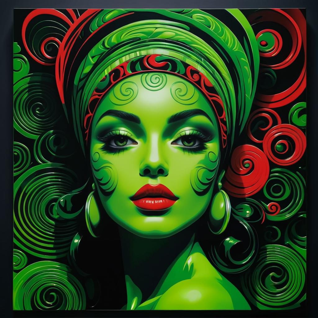 Psychedelic Woman with Green Lipstick