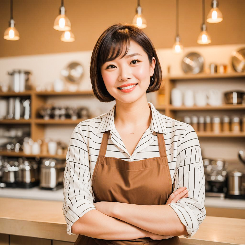 Cheerful Barista in Sunrise Studio Shot