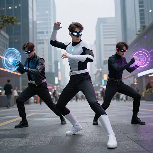 Futuristic Cyberpunk Superheroes in Action