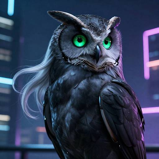 Cybernetic Owl of Neon Elegance