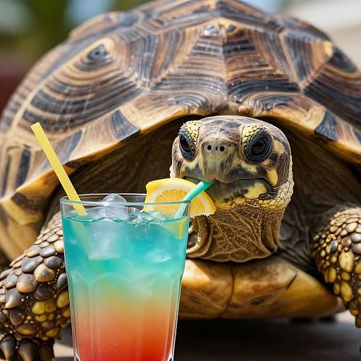 Smiling Tortoise Drinking Cocktail Portrait