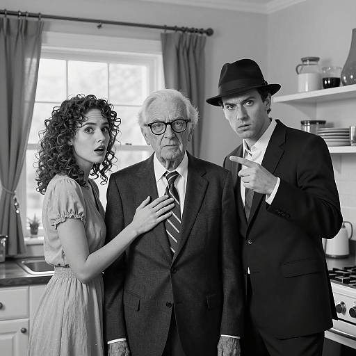 Dramatic Kitchen Scene in Black and White
