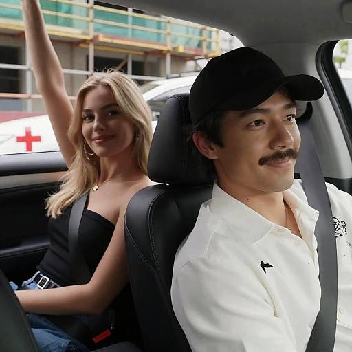 Joyful Ride: Couple in a Car