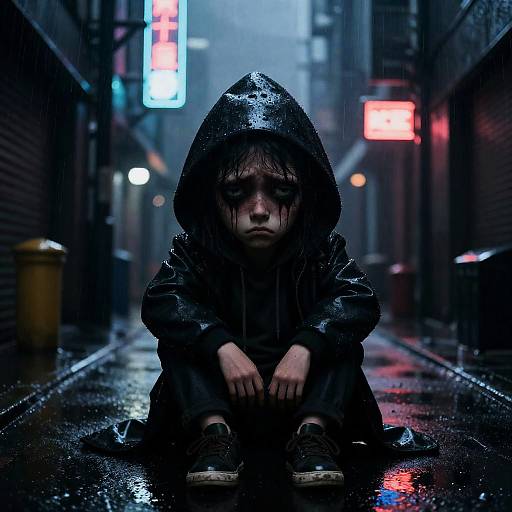 Neo-Noir Wojak in Neon Alley