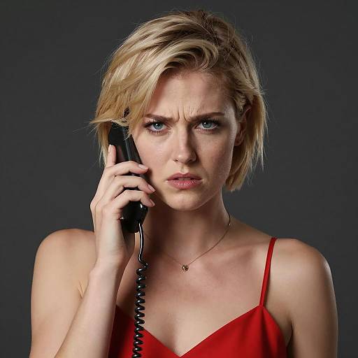 Blonde Woman in Red Dress with Phone