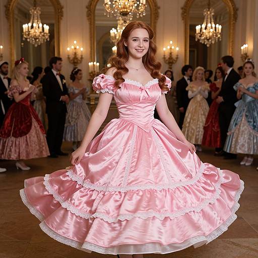 Confident Young Woman in Pink Princess Dress