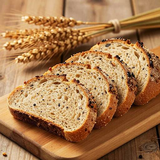 Sliced Artisan Multigrain Bread on Cutting Board