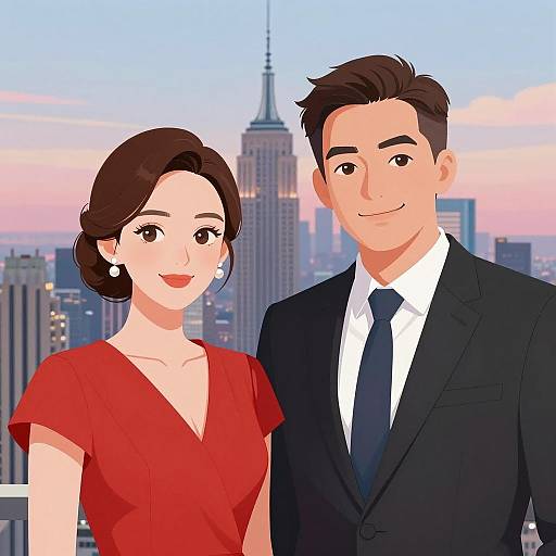Elegant Couple Against City Skyline