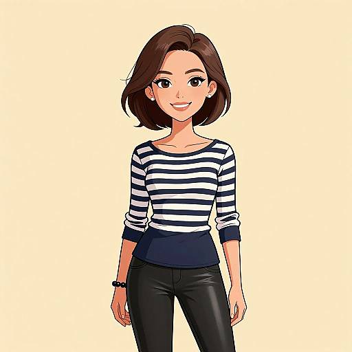 Smiling Woman in Color-Blocked Casual Wear