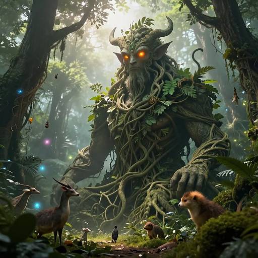 Ancient Nature Deity in Enchanted Forest