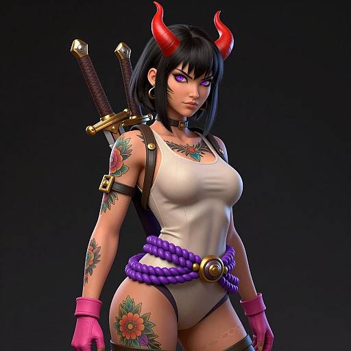 Tattooed Female Warrior in CGI Art