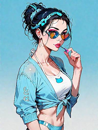 Sporty Chic Pastel Blue Swimwear Model