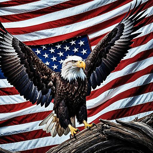 Majestic Bald Eagle Emerging from Flag
